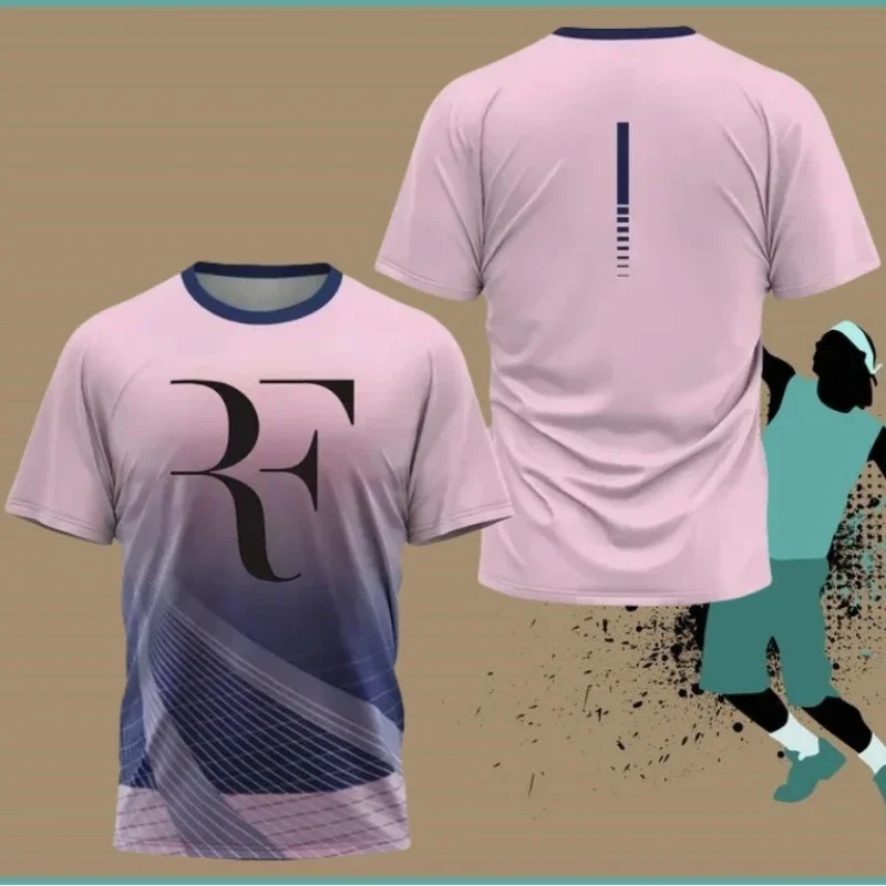 Badminton Jersey - เสื้อยืดกีฬาเทนนิส RF Roger Federer สีฟ้าไล่เฉดแบบฮาล์ฟโทน สำหรับผู้ชายและผู้หญิง