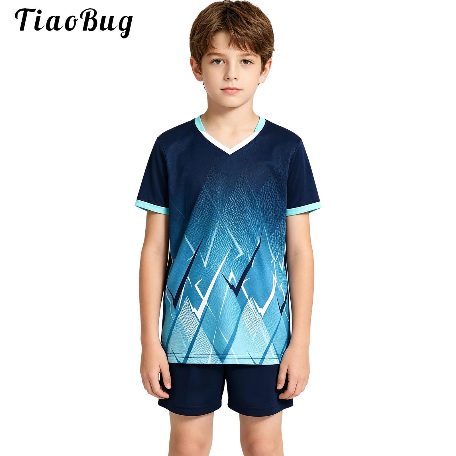 Badminton Jersey - ชุดกีฬาแบดมินตันฟุตบอลเด็กแบบแห้งเร็วสำหรับเด็กผู้ชายและเด็กผู้หญิง เสื้อเจอร์ซีย์พิมพ์ลายแขนสั้นพร้อมกางเกงขาสั้น