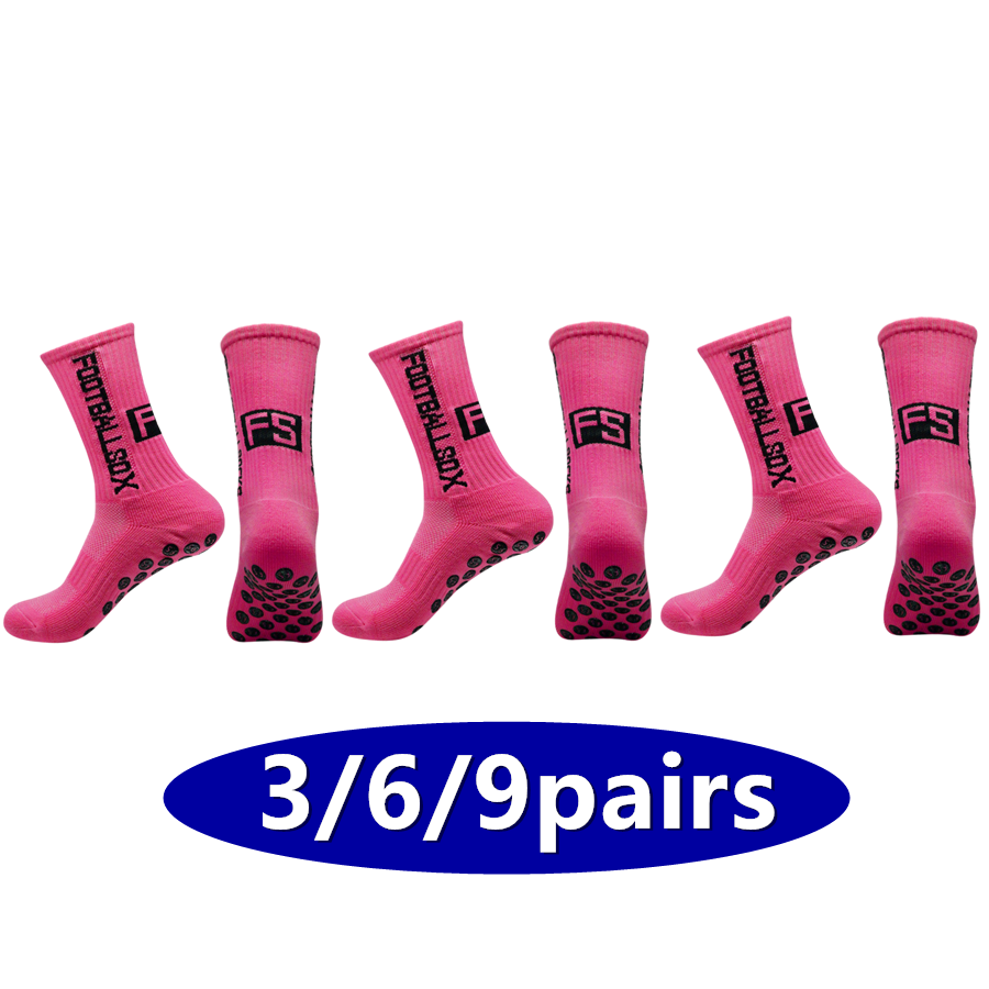 Sports Grip - 3/6/9 คู่ ถุงเท้ากันลื่นสำหรับผู้ชายและผู้หญิง พื้นผ้าขนหนู ซับแรงกระแทก สำหรับฟุตบอล